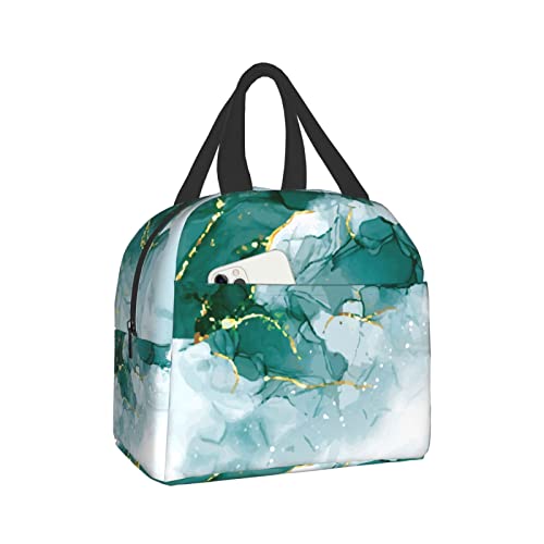 Lunch Bag Marble Green Abstract Painting Insulated Lunch Box Reusable Lunch Bags Meal Portable Container Tote For Men Women Work Travel Picnic #TOP1