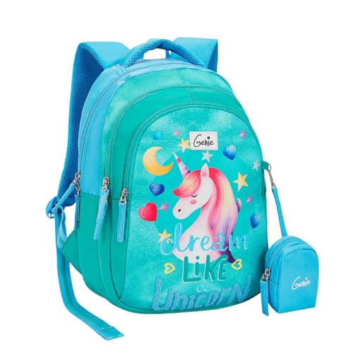 Image of Genie Backpack for Girls Laptop Sleeve, Three Compartments and Organiser with Padded Shoulders |Best for Books,Stationery,Lunch Box & Essentials