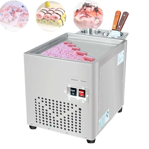 Máquina comercial para hacer helados enrollados, máquina para hacer helados enrollados salteados con una sola bandeja cuadrada, máquina para hacer helados enrollados salteados de acero inoxidable