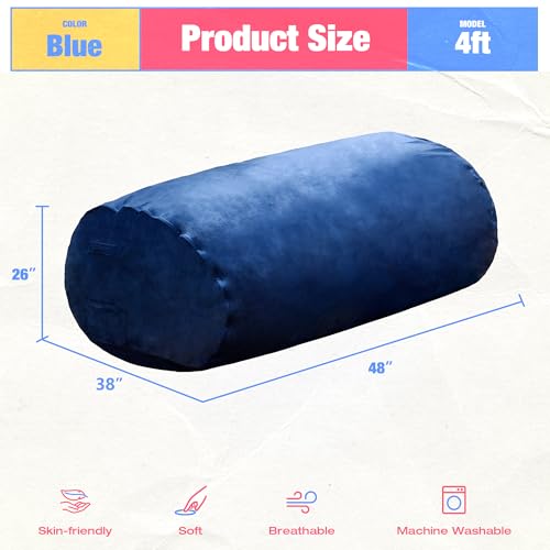Image of Hobestluk 4FT Bean Bag Chair Large Beanbag with Removable Cover Adult Bean Bag Chair with Portable Handle Desgin for Living Room Bedroom (Blue, 4FT)