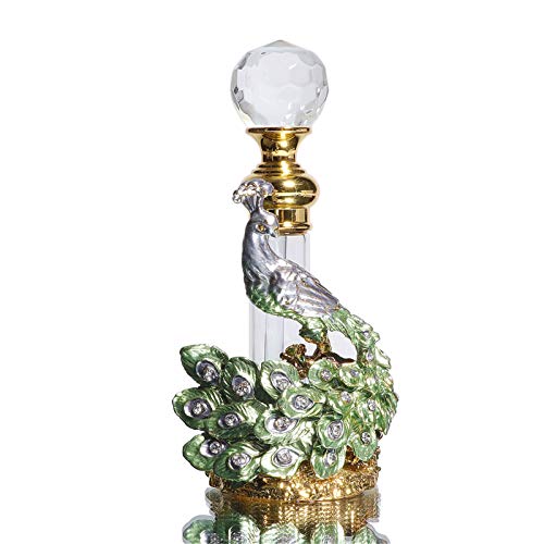 Waltz&F Peacock Vintage Jeweled Perfume Bottle Empty Refillable Essential Oil Bottle 6ml