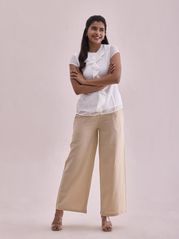 Image of GO COLORS Soft Viscose & Linen Blend Linen Palazzo Full Length for Women| Breathable, Mid Rise