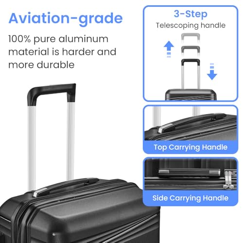Luggage 4 Piece Sets(14/20/24/28), Hard Shell Lightweight TSA Lock Carry on Expandable Suitcase with Spinner Wheels Travel Set for Men Women (Black + Polypropylene)4