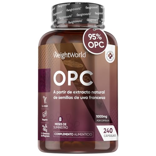 OPC Extracto De Semilla De Uva Aporta 95% de OPC Puro 240 Cápsulas Veganas - 1000mg de Concentrado de la Uva Roja Francesa, Potente Fuente de Antioxidantes Naturales, Para 8 Meses de Suministro