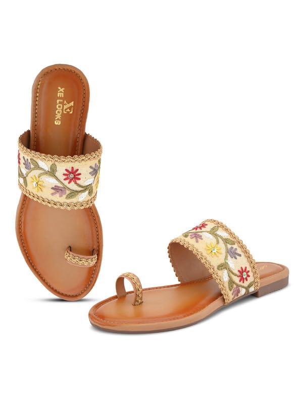xe looks Women's One Toe Ethnic Slip-On Flat Slippers Embellished & Trendy Footwear For Women & Girls-picture-48