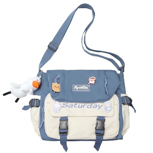 Extolove Linda bolsa mensageiro, bolsas transversais femininas kawaii, bolsas carteiro, C - azul, Medium