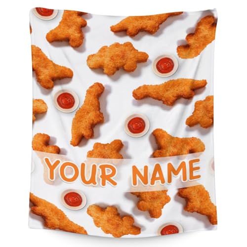 Mercuryelf Custom Dinosaur Chicken Nugget Blanket - Soft, Fuzzy & Warm - 30x40 Inches Small Throw Blankets for Lap, Crib - White Novelty Throws Gift for Chicken Nugget Lovers