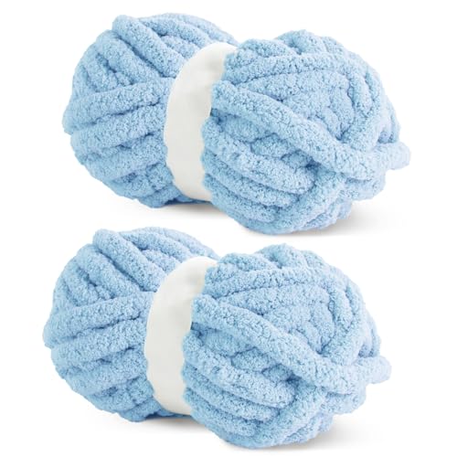 HOMBYS Sky Blue Chunky Chenille Yarn for Crocheting, Bulky Thick