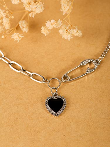 Sacina Gothic Y2K Grunge Heart Necklace, Black Heart Pendant, Safety Pin Necklace, Gothic Necklace, Y2K Necklace, Christmas New Year Jewelry Gift For Women #TOP5