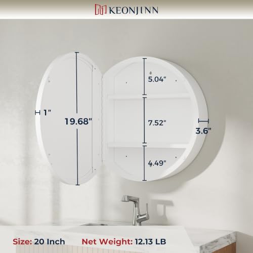 Image of Keonjinn 20 Inch Round Medicine Cabinet with Mirror, Adjustable Shelves
