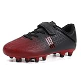 brooman Kids Firm Ground Soccer Cleats Boys Girls Athletic Outdoor Football Shoes (8,Black Red)
