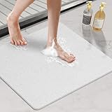 HITSLAM Non Slip Bathtub Mat 24 x 24 Inch, Extra Long Bath Mat for Tub, Soft PVC Loofah Shower Floor Mat with Drain, Quick Drying Bathroom Tub Mat for Wet Area, Without Suction Cup, White
