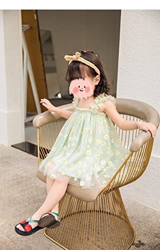 Toddler Baby Girl Tutu Dress Sleeveless Daisy Floral Layered Tulle Dress Kids Princess Birthday Party Beach Dresses (Green Daisy, 1-2T) #TOP2
