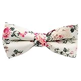 Children's Kids Boys Luxury Cotton Pre-Tied and Elasticated Bow Tie (Cream Floral) - suitable for formalwear, weddings, parties, pageboy outfits