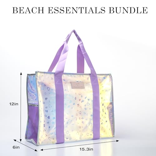 Women's Medium Beach Bag – Waterproof, Sandproof, Puncture-Resistant, Beach Tote with Shoulder Strap, Iridescent Design, Swimming Pool-Friendly, Waterproof Pockets Love pattern4