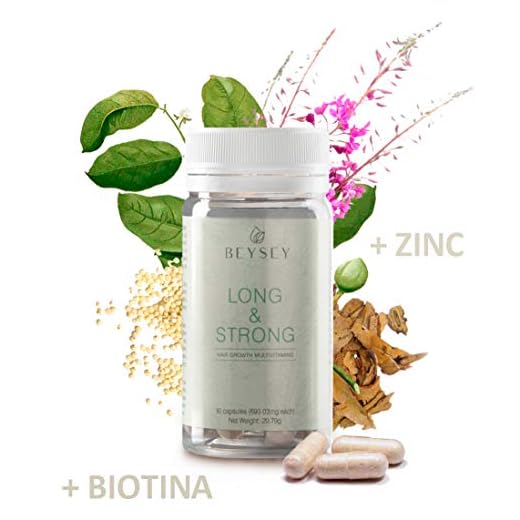 Suplemento natural: Vitaminas para el cabello con Biotina +B3 +B5 +B6 +Zinc +Aminoácidos. Crecimiento capilar/Anticaída. Vitaminas pelo sano y fuerte. LONG&STRONG de Beysey - 30 cápsulas