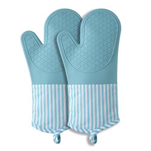 Silicone Oven Mitts, Heat Resistant Oven Gloves with Quilted Liner, Waterproof & Non-Slip Kitchen Mittens for Baking Cooking BBQ, 500°F, 13.5