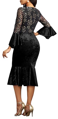 Image of Midi Lace Dress for Women Bodycon Dress Church Cocktail Party Clothes