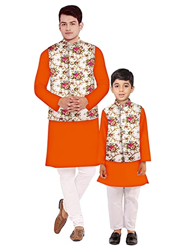 Image of Os mens kurta pyjama with nerhu jacket combination of baap-beta & father and son's | 100% cotton kurta pyjama | Nerhu jacket satin material