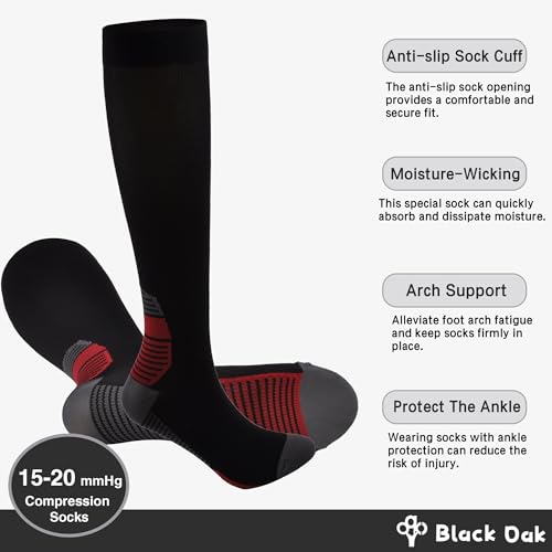 Image of BlackOak Knee High Compression Socks 15-20 mmHg - OTC Support Stockings for Women Men - Running, Travel & Cycling (S /M, L /XL)