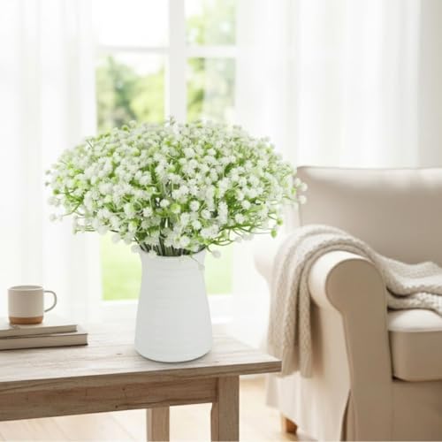 SATYAM KRAFT 20 Pcs Artificial Baby’s Breath Flowers (Gypsophila) Bouquet for Gifting, Home Decor, Bedroom, Table Centerpiece, DIY Craft, Valentine's Day, Christmas Decoration (28.5 cm, Without Vase)