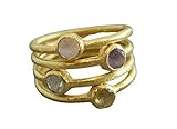 Handmade Anillo de plata esterlina chapada en oro con piedras preciosas de amatista y topacio azul de cuarzo rosa citrino, tamaño 14.5 (US Size 7 / Diameter 17.3)