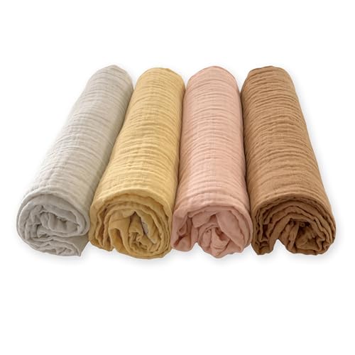 Image of SwaddleDesigns Cotton Muslin Swaddle Blankets for Babies, Set of 4, Neutral Receiving Blankets for Newborn, Baby Registry & Gift, 46x46 inches, Tuscan Sunset