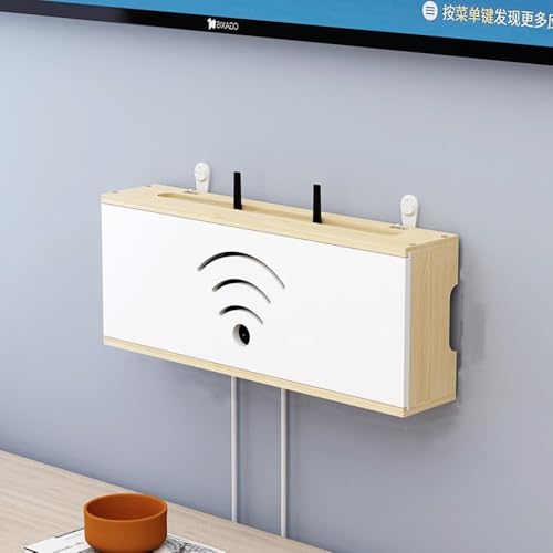 無垢材壁掛けルーター収納ボックス(Wi-Fiルーター・配線架隠し用装飾機能付き)壁掛け省スペース無垢材高級感配線整理・室内装飾両用 (白,40)
