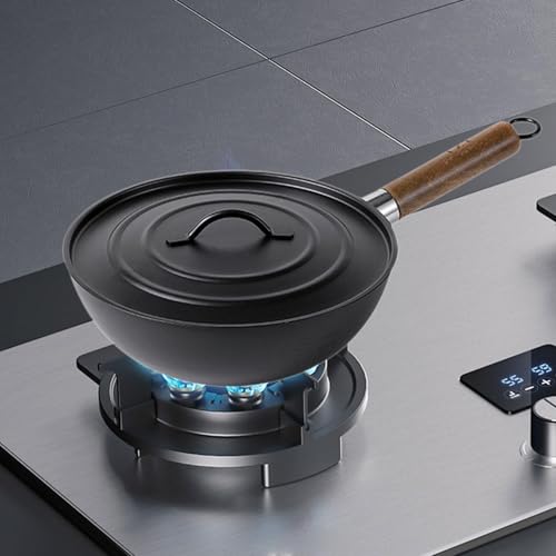 Wok de hierro fundido con revestimiento antiadherente y mango de madera miniatura 3