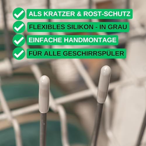 Schutzkappen für Geschirrspüler Korb, 120 Stück, aus Silikon, in Grau, 25 x Ø 5 mm, Schutz Zinken universell für die meisten Geschirrspüler, Spülmaschine Korbspitze Kappe, Ersatz Abdeckkappen Gestell