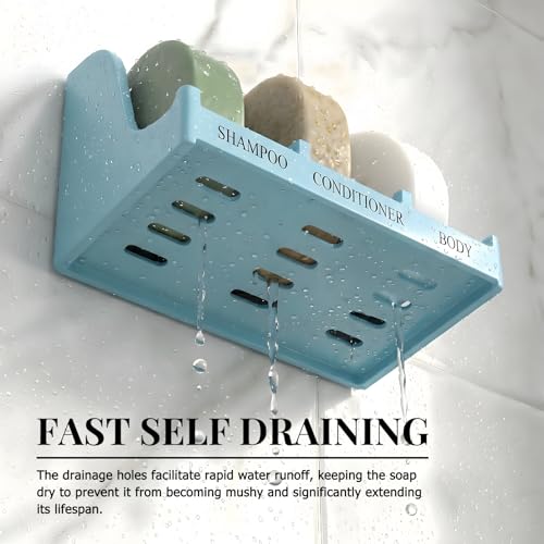 Image of Soap Holder for Shower Wall, 3-Compartment Soap Dish [Patent Pending] | For Shampoo, Conditioner and Body Soap, Fast Draining & Rust-Proof, Strong Adhesive for Long-Term Bathroom Use & Freestanding