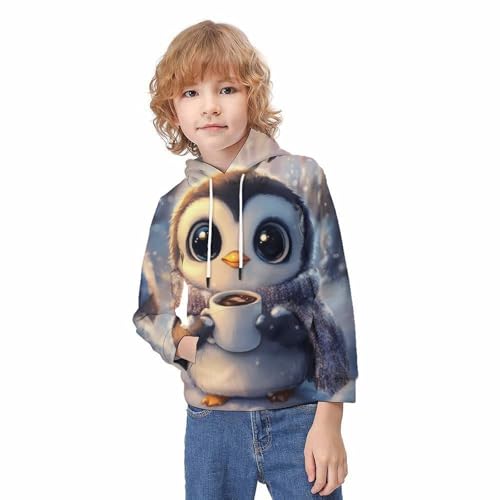 Sweat capuche enfant 12-14 ans avec motif pingouin 3D forêt de neige vêtement hiver unisexe