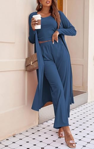 Image of Ladies 3 Piece Long Sleeve Soft Set Hide Belly Fat Formal Sweatsuit Open Front Casual Cardigan