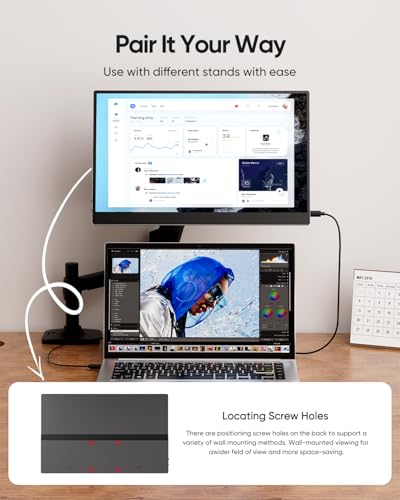 Image of CJkao Portable Monitor 15.6 inch FHD 1080P USB-C & HDMI Display Ultra-Slim IPS Screen w /Smart Cover, Dual Speakers, HDR, Eye-Care, External Monitor for Laptop, Mac, Phone, PS5, Xbox, Switch, Black