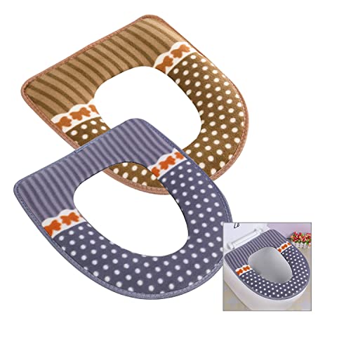 Friendjia 2-teiliges Premium-Toilettensitzkissen mit Klettverschluss, weicher, verdickter Toilettensitz, waschbar, wiederverwendbar – Pink Braun