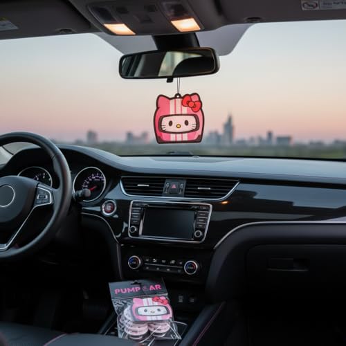 Image of PumpCar 2 pieces double-sided Hello Kitty helmet hanging cartoon cherry-scented funny car air freshener Cool hanging for rearview mirror Car Interior Accessories Gifts