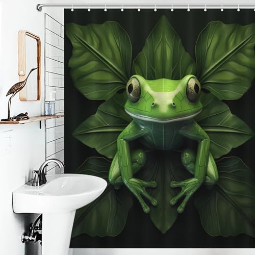 Rideau de douche grenouille imperméable 152x183 cm avec crochets