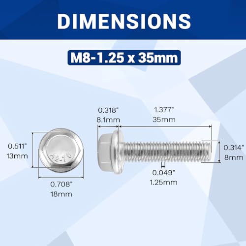 Image of M8-1.25 x 35mm Serrated Flange Hex Bolts + Flange Nut + Flat Washer + Lock Washer Combo Pack, 304 Stainless Steel 18-8, for Automotive & Machinery, 16 Sets