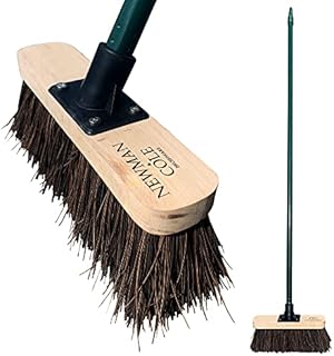 Newman & Cole Stiff Garden Broom Outdoor, 10 Natural Bassine Hard Bristle Broom with Wooden Brush and 120cm Screw Fit Solid Metal Handle