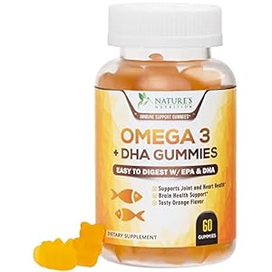 Omega 3 Fish Oil Gummies, Heart Healthy Omega 3 Gummy Supplement with High Absorption DHA & EPA, Extra Strength Joint & Brain Support, Delicious Orange Flavor Fish Oil Nature’s Vitamin – 60 Gummies