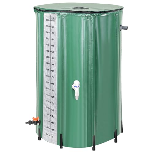 Izrielar Depósito de lluvia plegable, barril de lluvia de 380 L, con grifo y válvula de drenaje, depósito de agua portátil, depósito de agua de lluvia, resistente a los rayos UV, PVC para jardines,