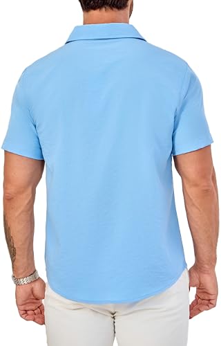 Men's Short Sleeve Button Down Shirts Casual Blending Beach Shirt with Chest Pocket Classic Fit Summer Tops4