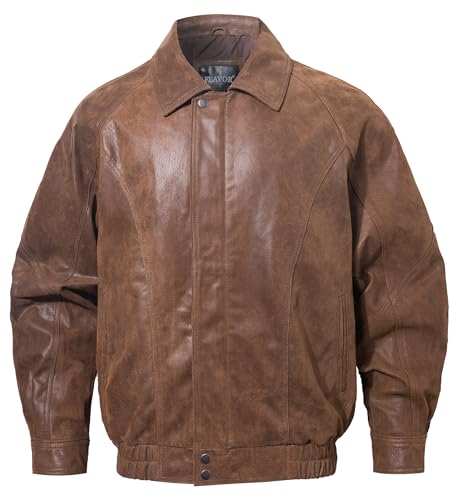 Image of FLAVOR Men Casual Leather Bomber Jacket Classic Aviator Flight Jacket Black