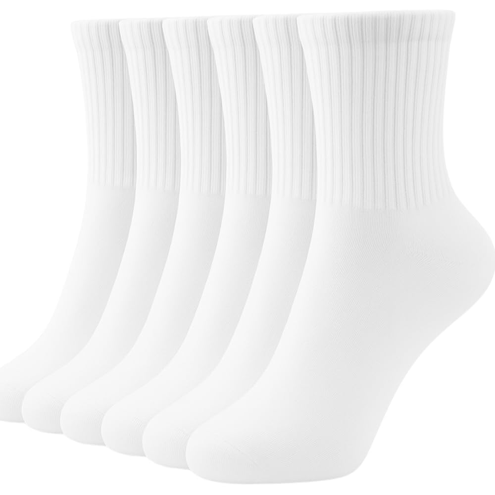 Women & Men’s Calf Socks 6 Pairs, White Crew, Stretch Fit, Light Cushion, Size 9.5–12.5, Made in Korea