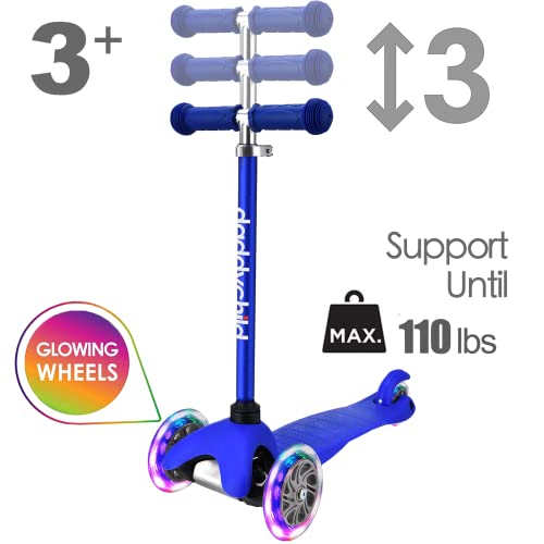 Image of 3-Wheel Kick Scooter for Kids Ages 3-8 Lean-to-Steer Toddler Scooter with Extra Wide Light Up Wheels, 4 Adjustable Heights, Foldable Scooters for Boys & Girls, Max Weight 110lbs (Blue)
