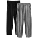 JINSHI Men's Modal Pajama Pants with Pockets - Soft Elastic Waist Comfy Lounge Pants - Black/Dark Gray X-Large