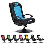BraZen Stag Kids Gaming Chair for Kids Two Audio Speakers Subwoofer Bluetooth Compatible Boys Girls Small Gaming Chair Foldable Junior Child Speaker Video Games Chairs No Wheels - Blue