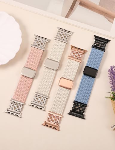 Image of TOYOUTHS Braided Magnetic Band Compatible with Apple Watch Bands 38 /40 /41 /42 /44 /45 /46 /49mm Women Men, Dressy Celtic Metal Stretchy Elastic Strap for iWatch Series 11 10 9 8 7 6 5 4 SE /Ultra 3 2 1