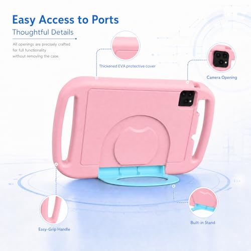 Image of 10 inch Kids Tablet, Android 15 Tablet for Kid, 12GB RAM, 64GB ROM 1TF Card Expandable for Toddler Children,Tablets with Case, Parental Control, 6000mAh, WiFi, BT5.0, Dual Camera (Pink)