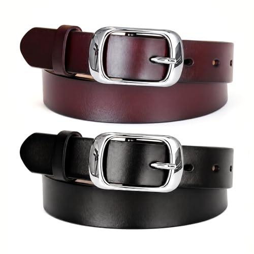 West Leathers [2 Pack Leather Belt Women-Womens Leather Belt With Pin Buckle-Belts For Women For Jeans, Pants, Dresses (Medium: 30'-33')